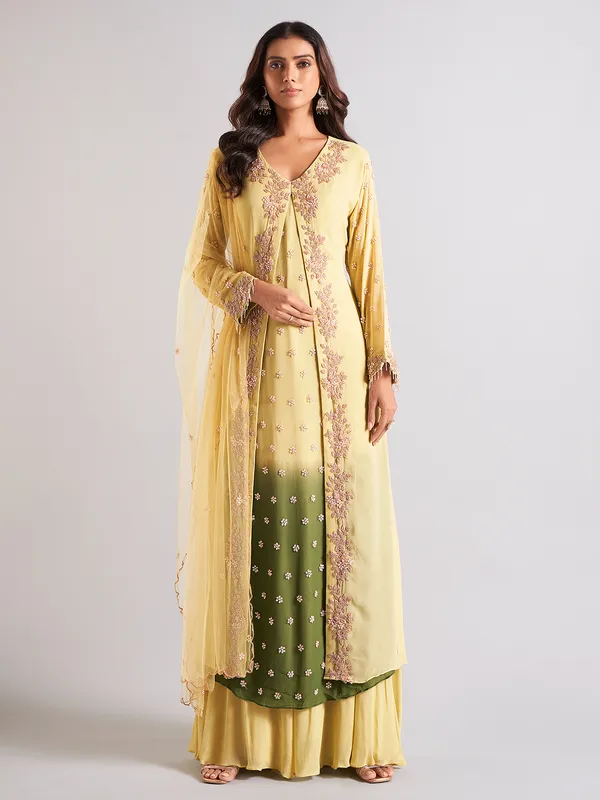 Khaki georgette palazzo salwar suit
