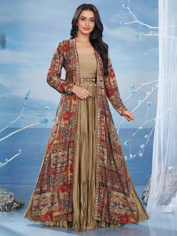 Khaki jacket style anarkali salwar suit