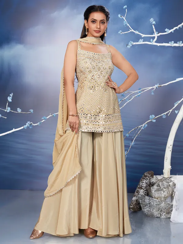 Khaki satin palazzo salwar suit