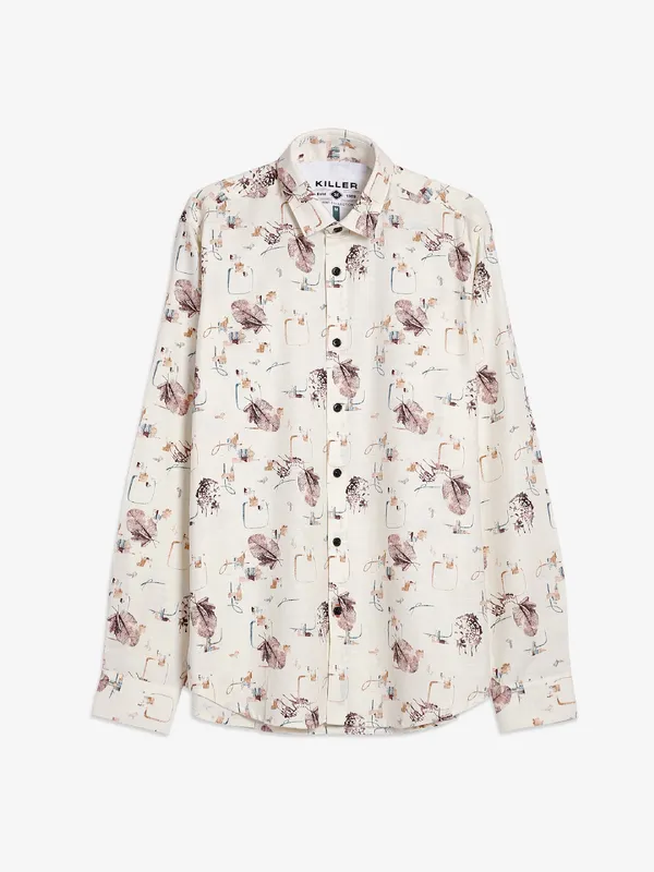 Killer cream printed full sleeve shirt