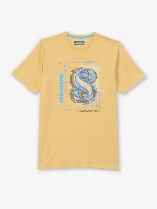 KILLER dusty yellow printed cotton t-shirt