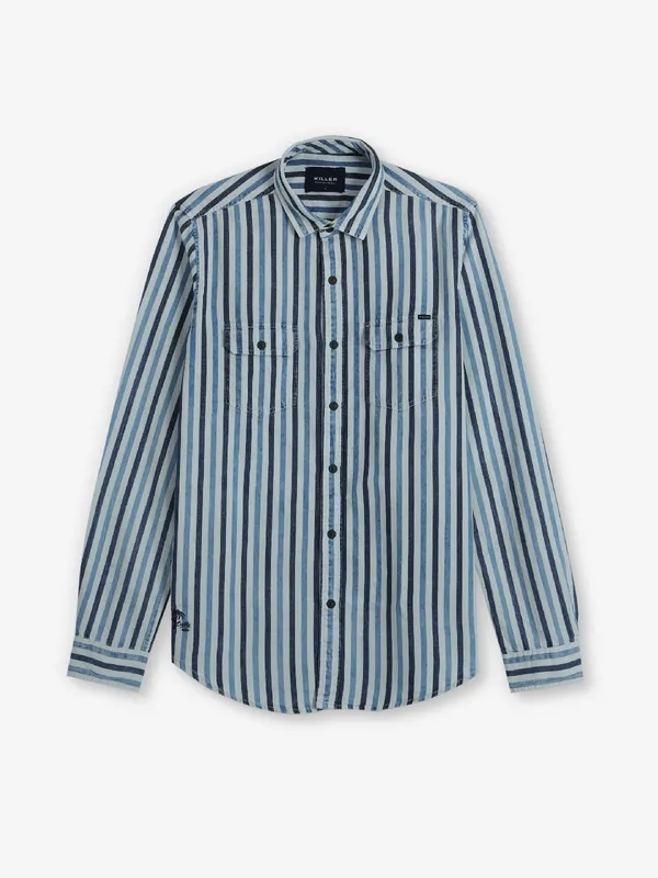 KILLER navy stripe cotton full sleeve shirt