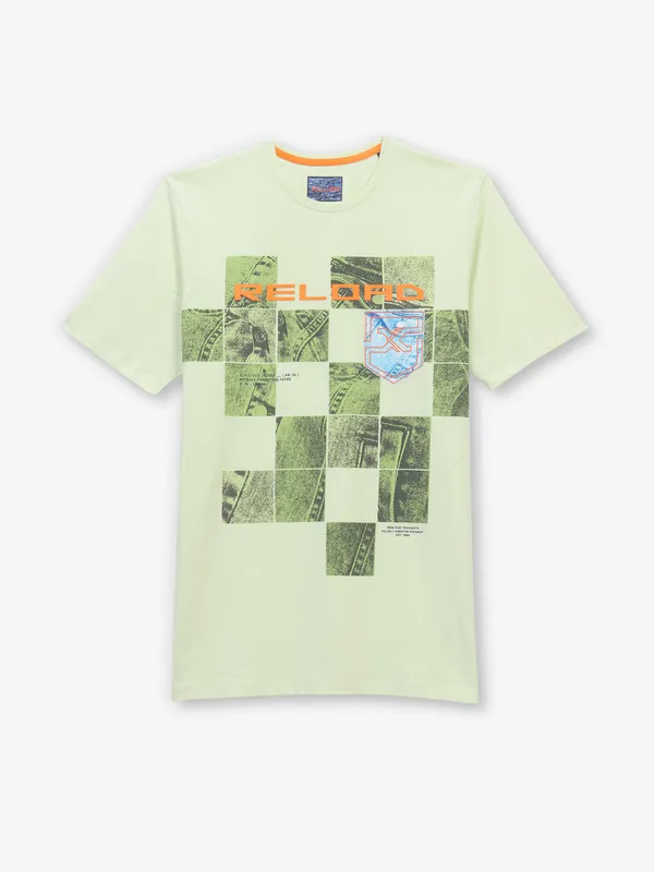 KILLER pista green casual printed cotton t-shirt