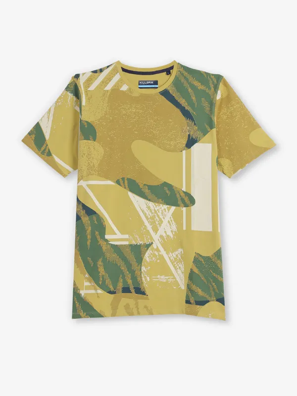KILLER printed musturd green cotton t-shirt