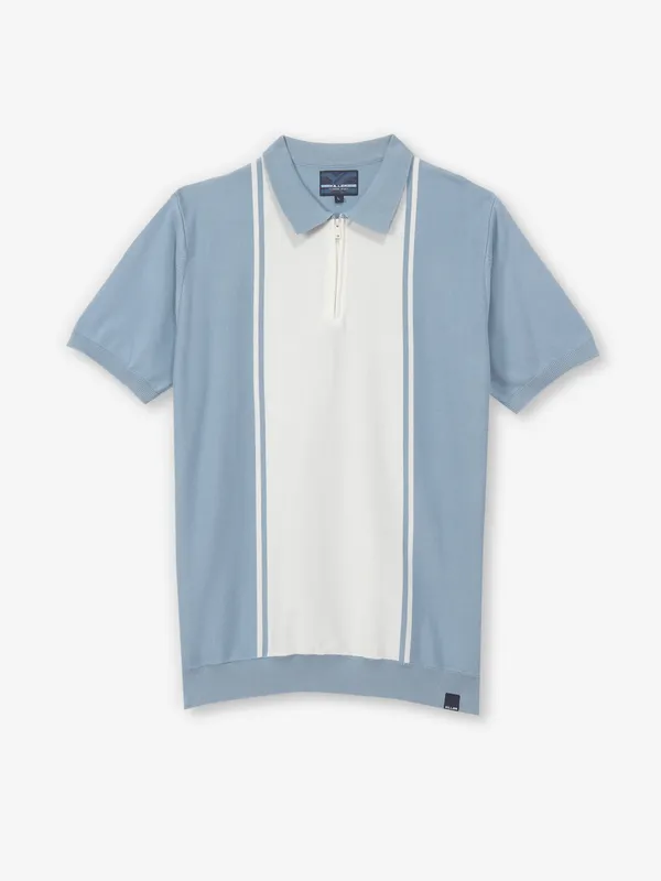 KILLER sky blue color block knitted t-shirt