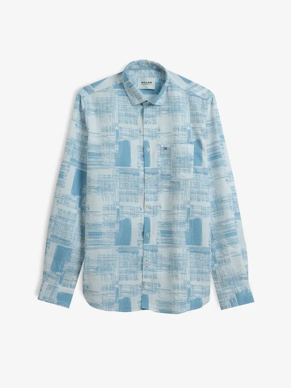 KILLER sky blue printed cotton shirt