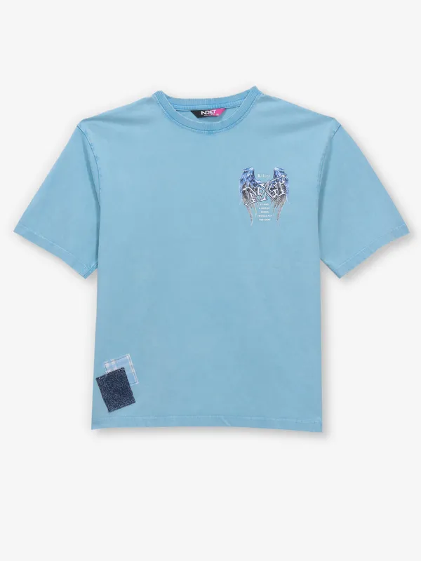 KILLER sky blue printed cotton t-shirt