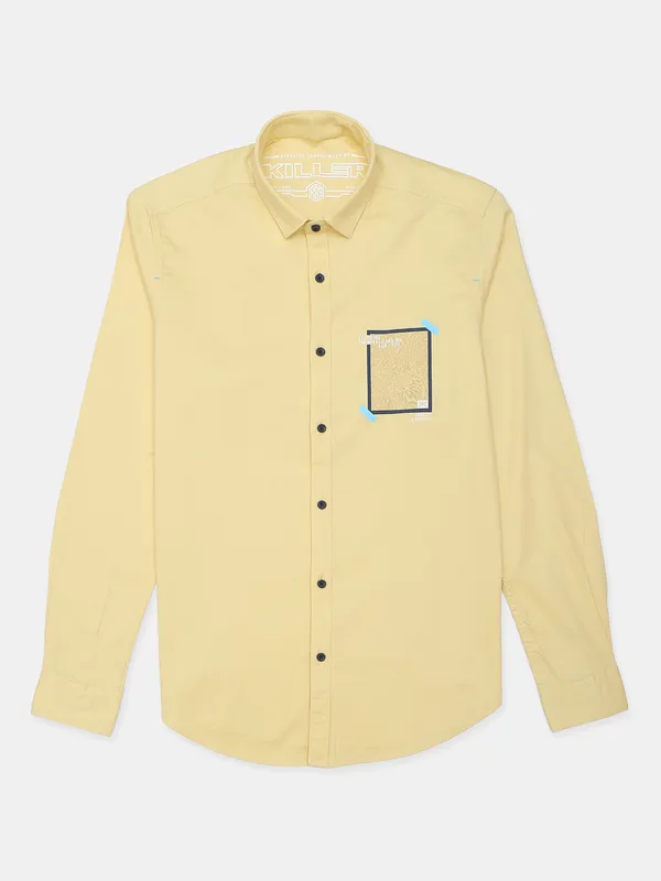 Killer solid yellow cotton casual shirt in cotton