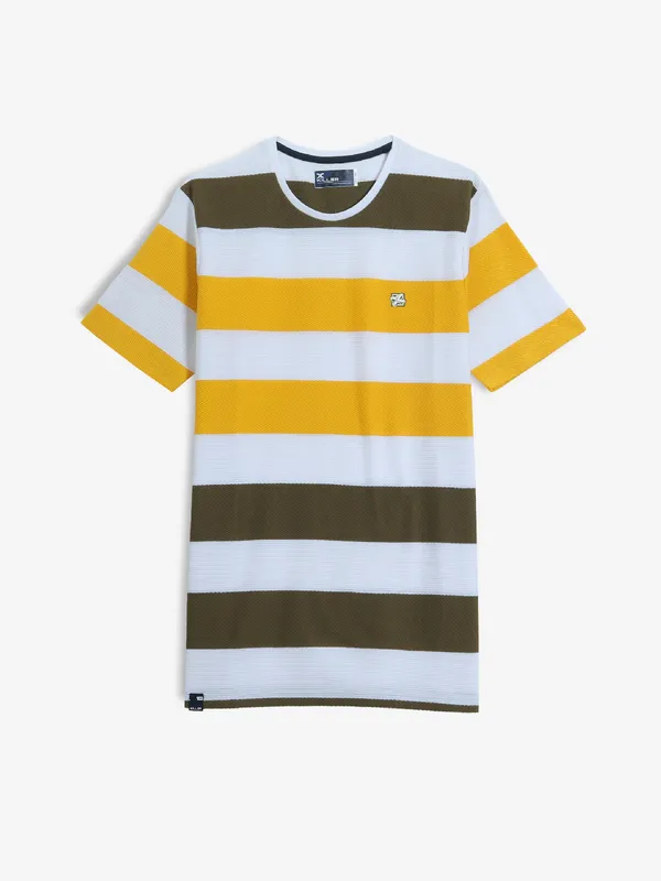 KILLER stripe white and mustard yellow t-shirt