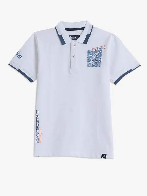 KILLER white printed cotton polo t-shirt