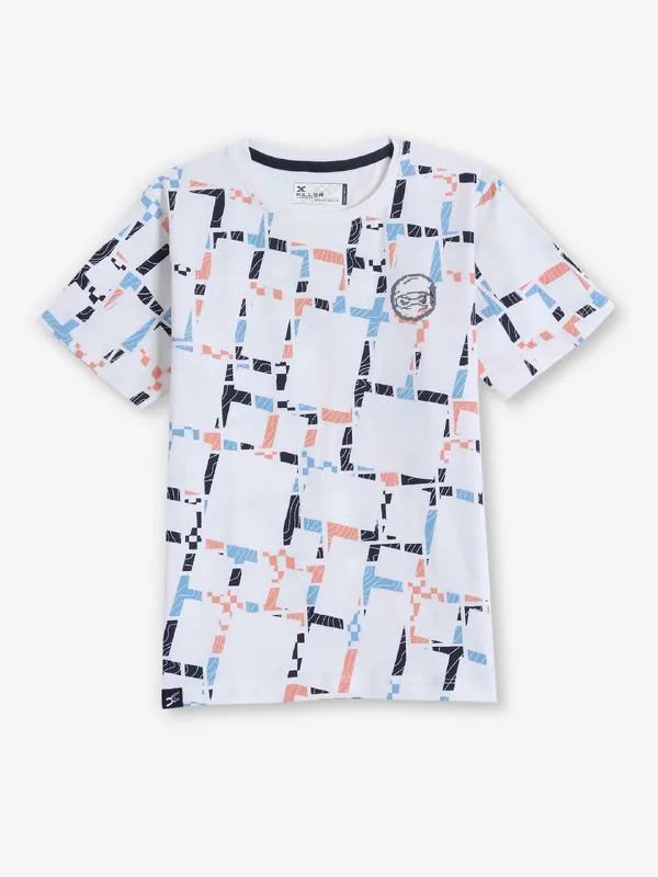 KILLER white printed cotton t-shirt with round neck