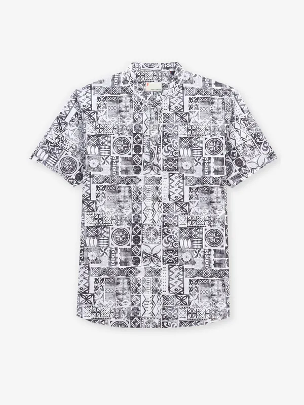 KNITS N THREADS white slim fit printed cotton t-shirt