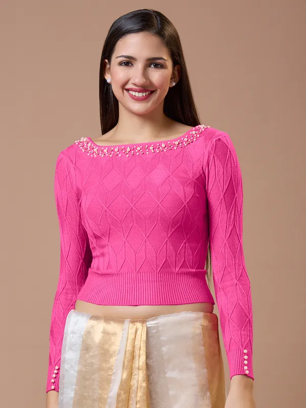 Knitted ready made blouse in pink