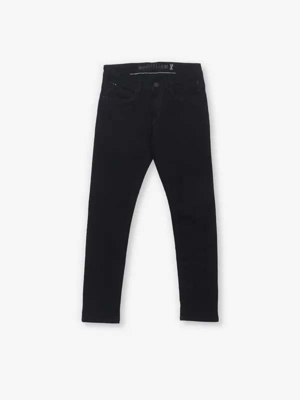 KOZZAK black solid narrow fit jeans for men