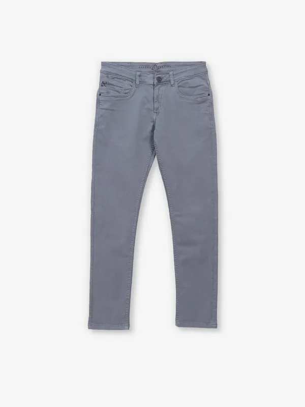 KOZZAK grey solid denim jeans for men