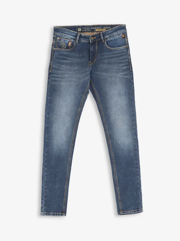 Kozzak washed blue super skinny fit jeans