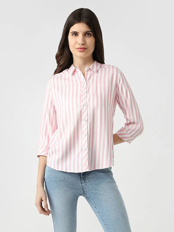 KRAUS white and pink cotton shirt