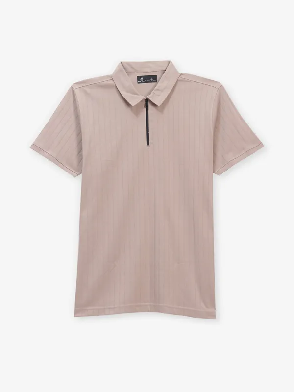 KUCH KUCH beige cotton t-shirt with zipper neck
