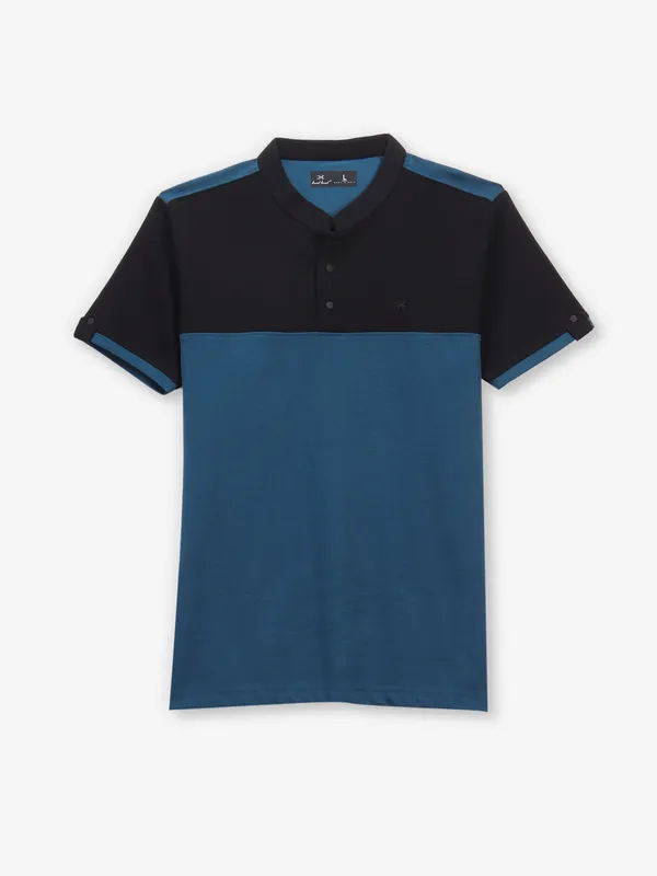 KUCH KUCH black and rama blue cotton slim fit t-shirt