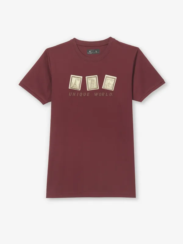 KUCH KUCH cotton maroon slim fit t-shirt