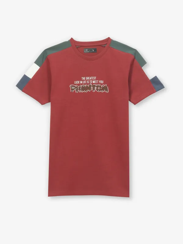 KUCH KUCH maroon cotton printed t-shirt