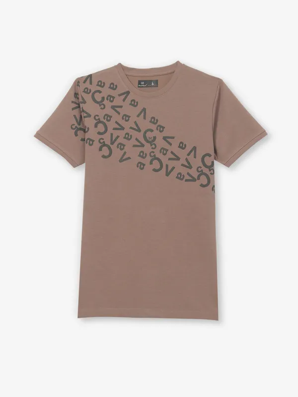 KUCH KUCH printed brown slim fit t-shirt