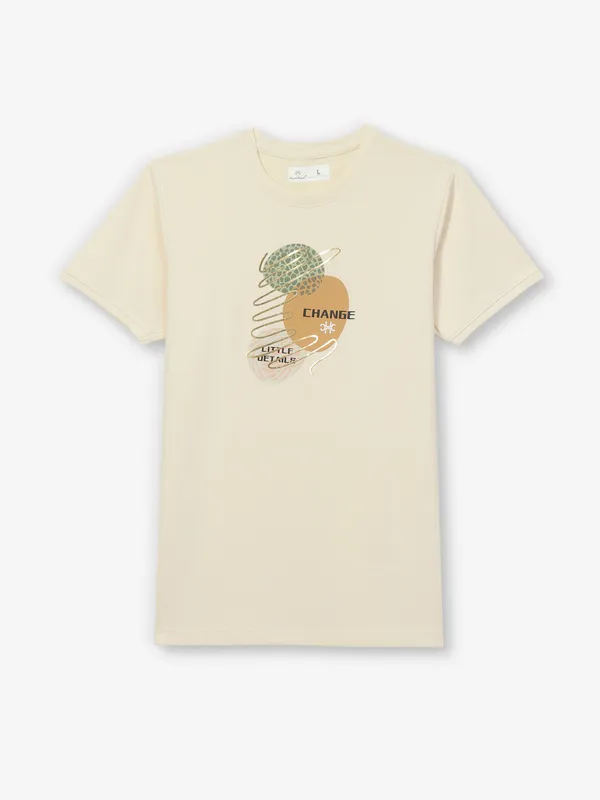 KUCH KUCH printed cream cotton t-shirt