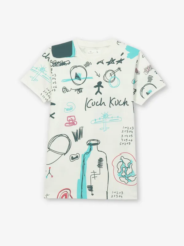 KUCH KUCH printed off white cotton t-shirt