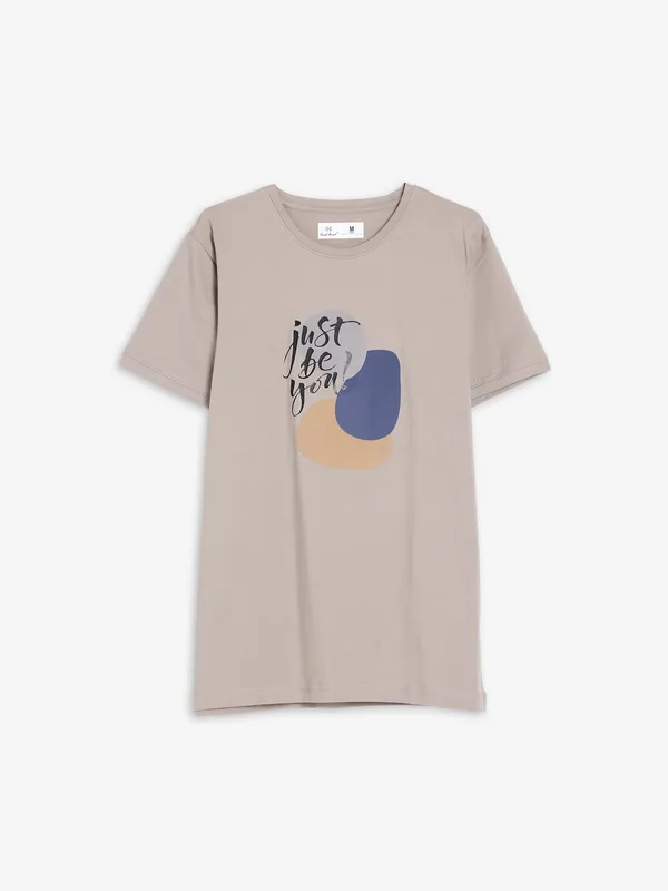 Kuch Kuch round neck beige printed t shirt