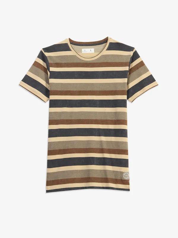 KUCHKUCH beige stripe cotton t-shirt