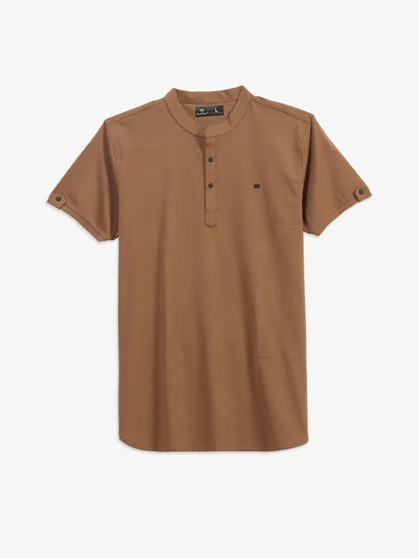 KUCHKUCH brown plain cotton t-shirt