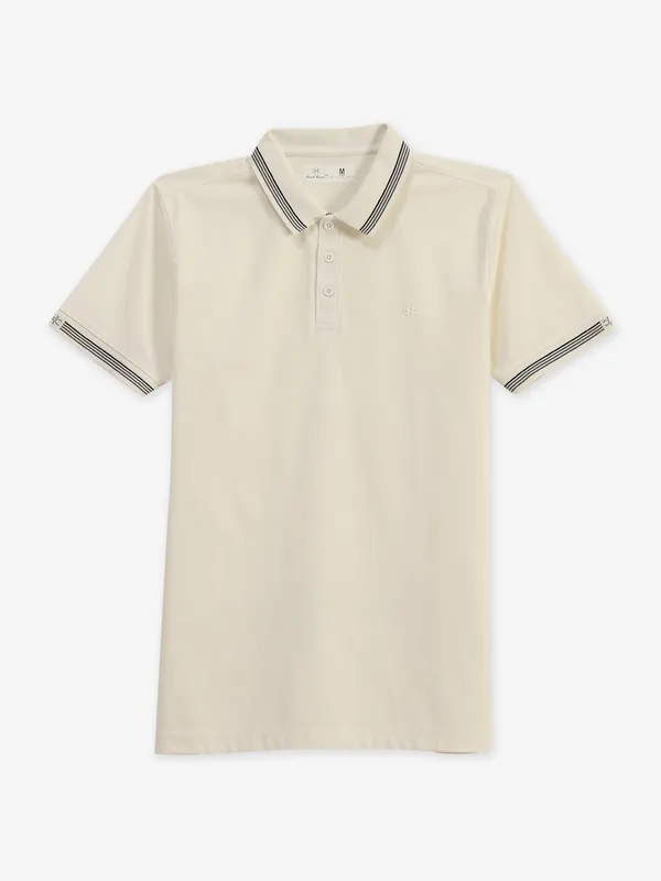 KUCHKUCH cream plain cotton polo t-shirt