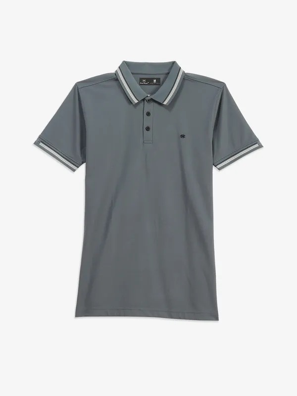 KUCHKUCH grey plain cotton casual t-shirt