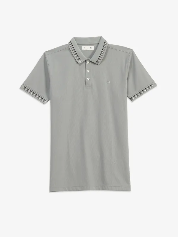 KUCHKUCH grey plain cotton polo t-shirt