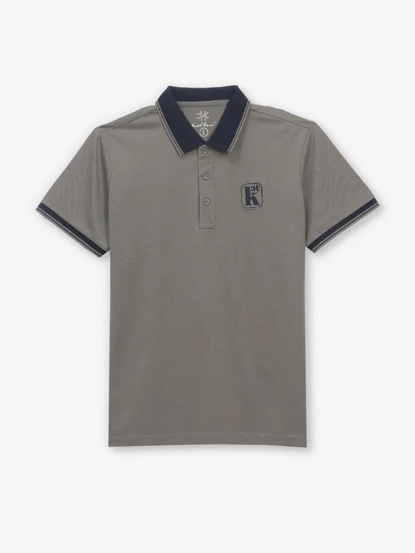 KUCHKUCH grey plain cotton polo t-shirt for mens