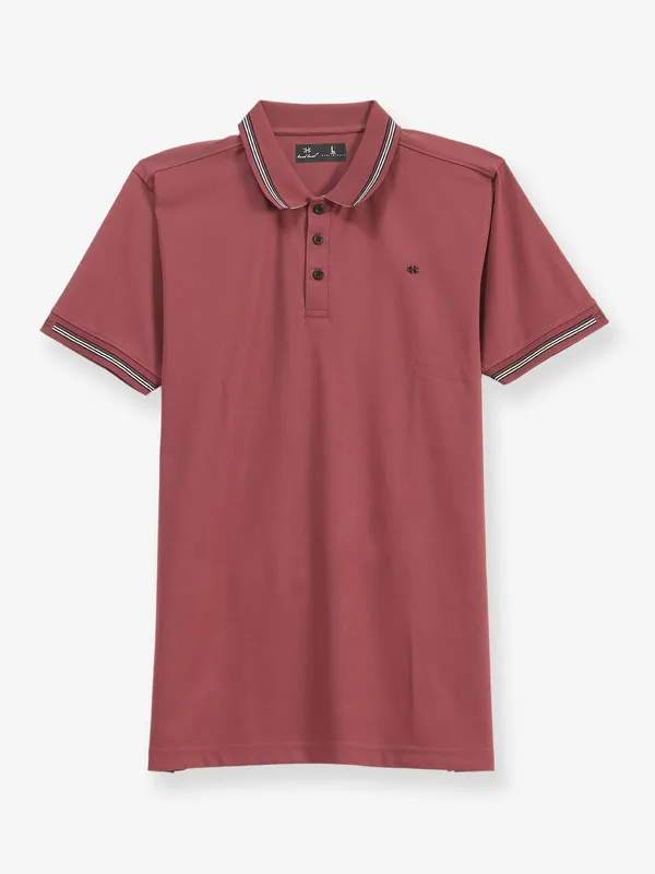 KUCHKUCH maroon plain cotton polo t-shirt