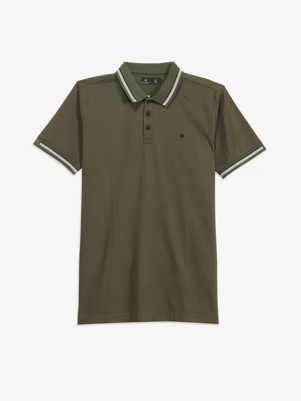 KUCHKUCH olive plain casual t-shirt