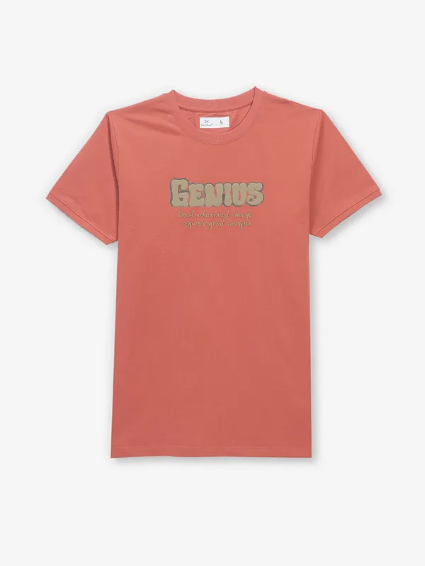 KUCHKUCH peach printed cotton t-shirt