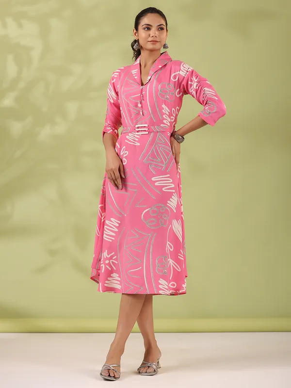 Latest baby pink printed silk kurti