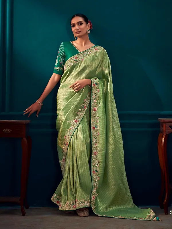 Latest banarasi silk pista green saree