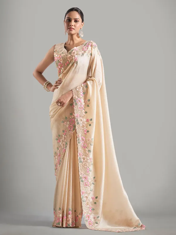 Latest beige chiffon saree