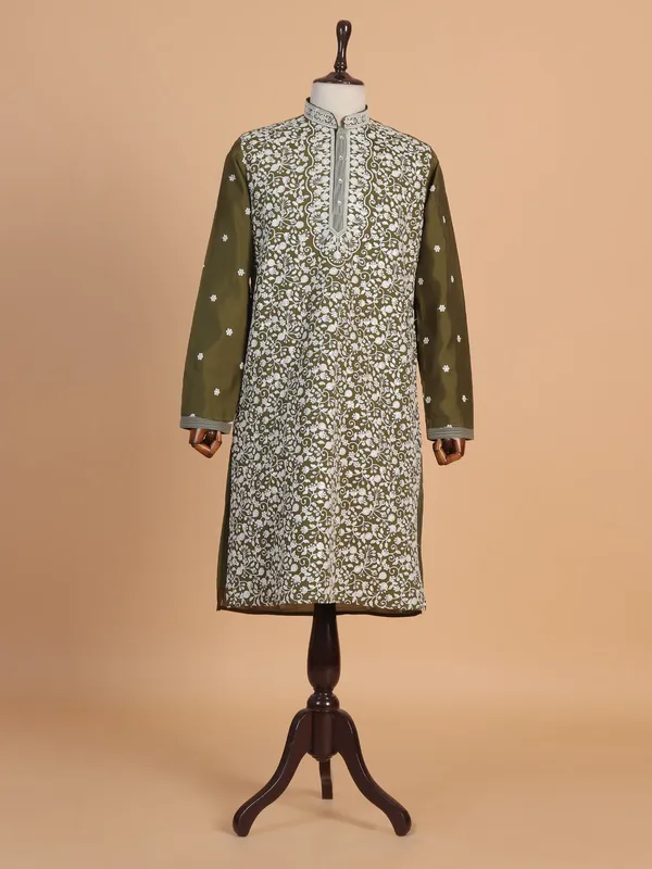 Latest beige plain silk kurta suit