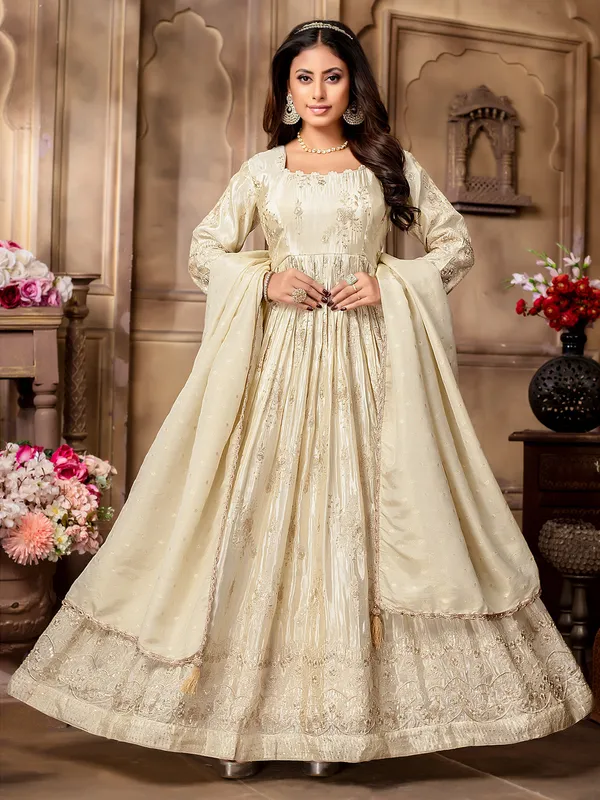 Latest beige silk anarkali suit for wedding