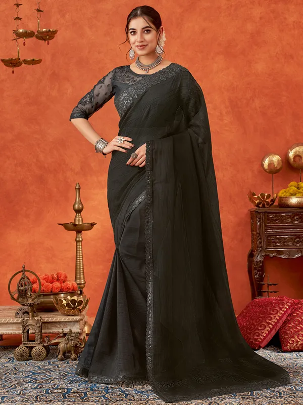 Latest black chiffon saree for party wear