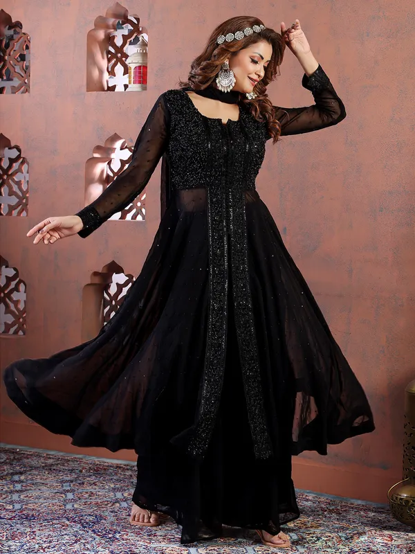 Latest black georgette palazzo suit with dupatta