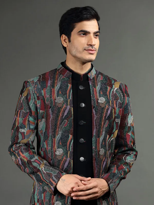 Latest black indowestern in terry rayon