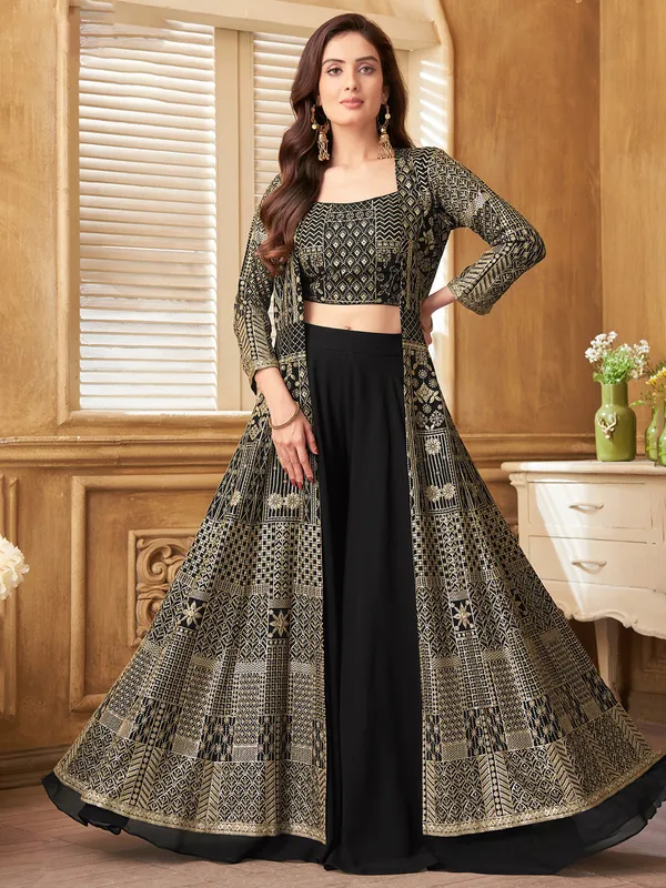 Latest black palazzo suit with jacket