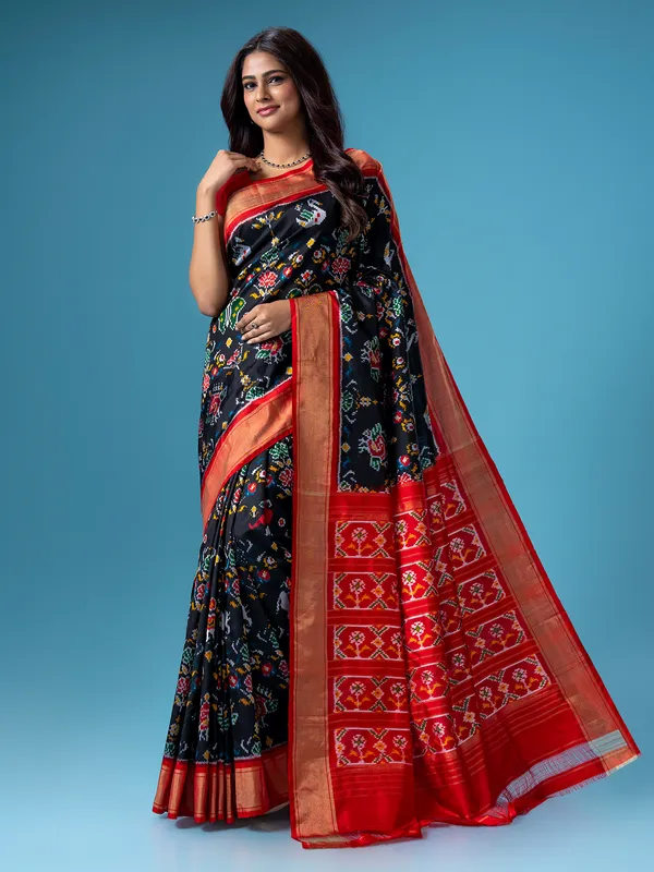 Latest black silk patola printed saree