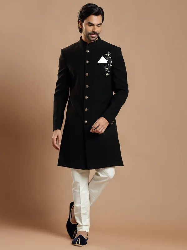 Latest black terry rayon wedding wear indowestern for mens