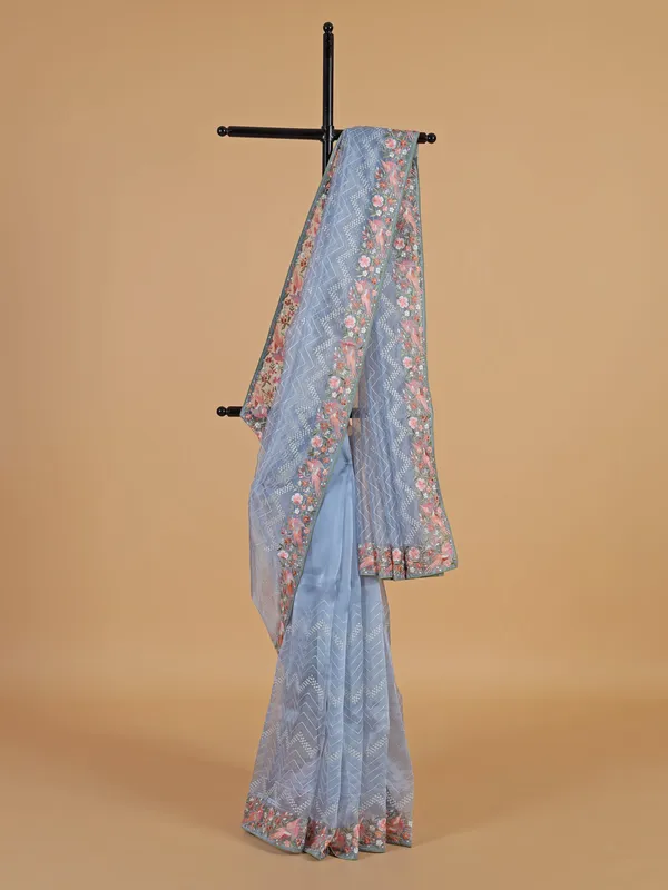 Latest blue organza saree for festive